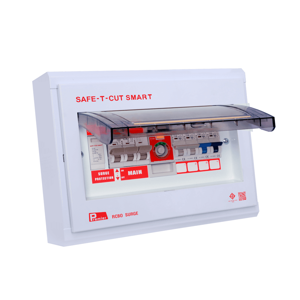 ชุดตู้คอนซูมเมอร์ 4 ช่อง เบรคเกอร์กันดูด 50 แอมป์ เซฟ-ที-คัท สมาร์ท รุ่น PREMIER SURGE